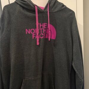 The North Face Charcoal Hoodie with Fuchsia Accents